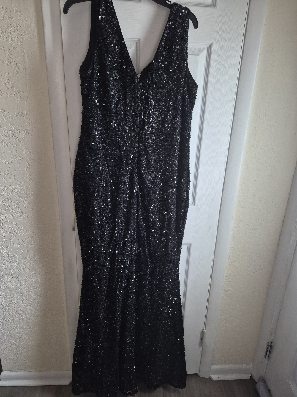 Black Sequin V-Neck Wedding Guest Dress